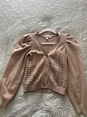Paloma Wool Taupe Pointelle Puff-Sleeve V-Neck Cardigan